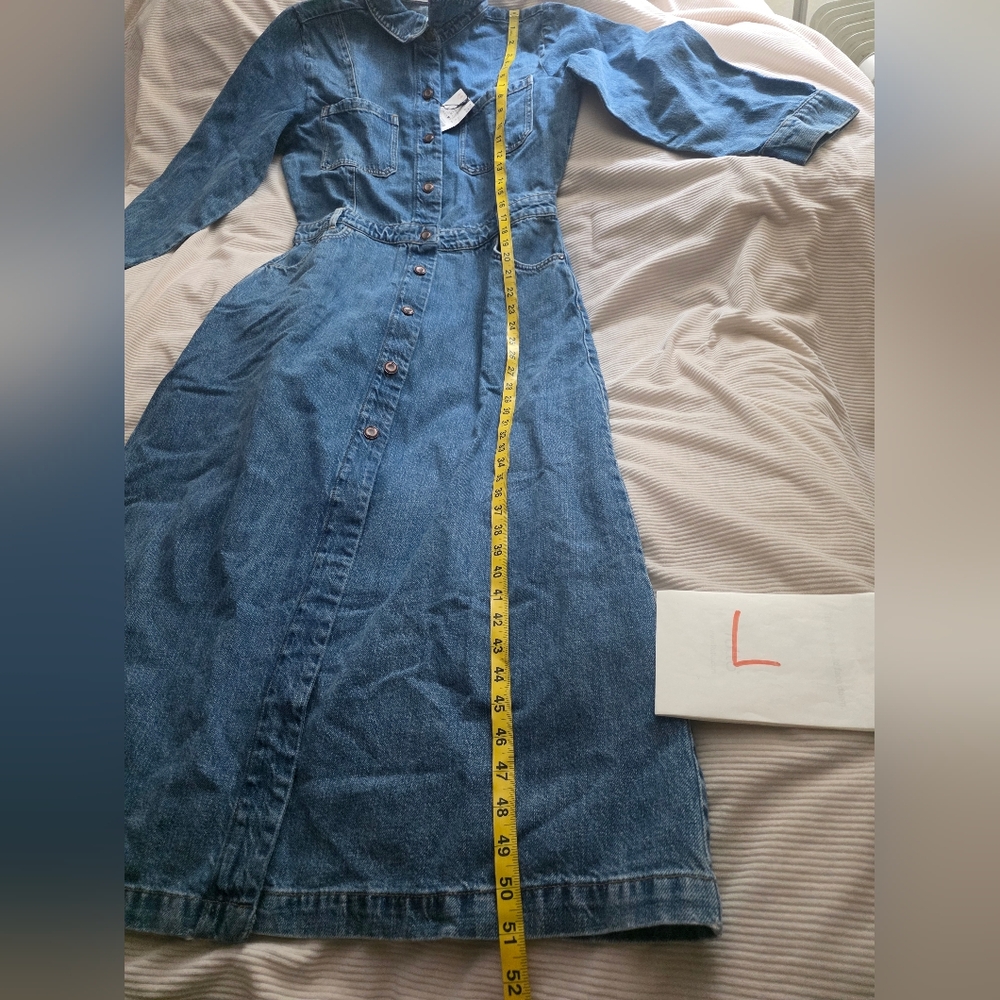 Zara Z1975 Women's Long Denim Dress 100% Cotton Mid-blue Nwt !! - Picture 7 of 15
